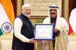 Narendra Modi in Kuwait, Narendra Modi trip, narendra modi gets kuwait s highest honour, Prince